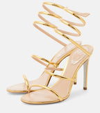 René Caovilla Cleo 105 Mirrored Leather Sandals – Gold