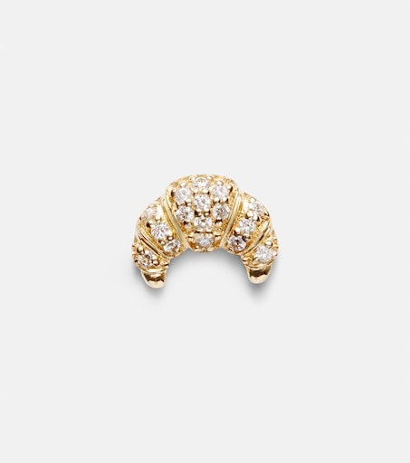 Croissant Small 14kt Gold Single Diamond Stud Earring