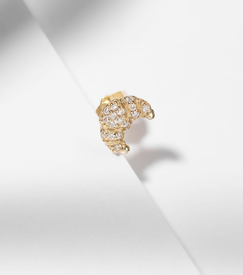 Croissant Small 14kt Gold Single Diamond Stud Earring