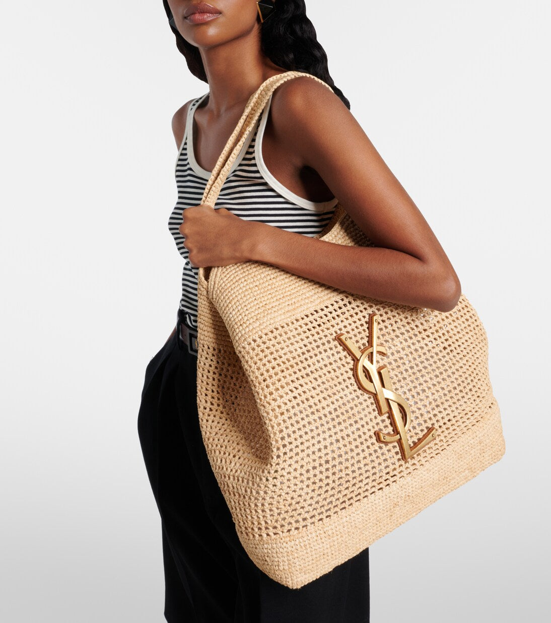 Saint Laurent Icare Maxi Crochet Raffia Shopper