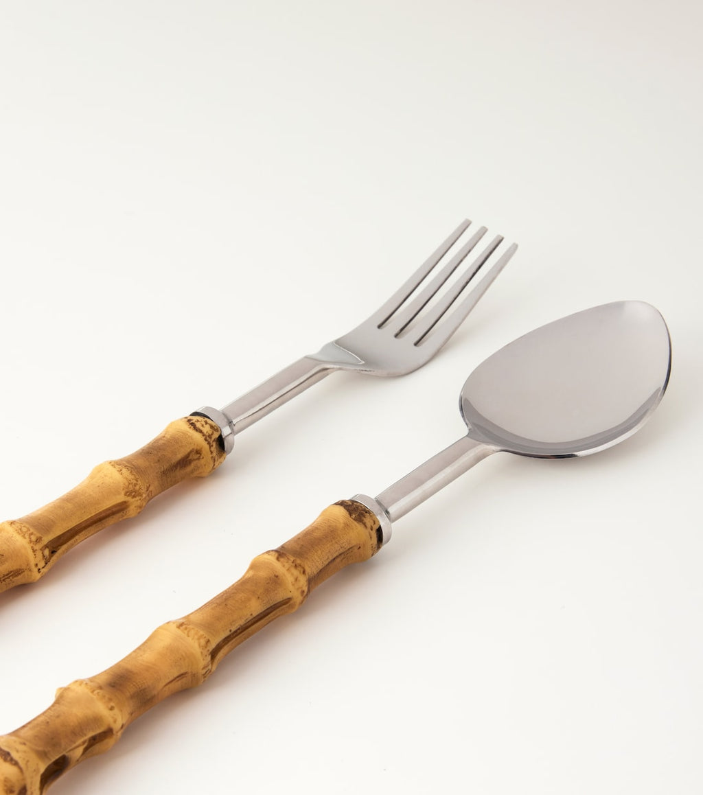 Bamboo Flatware Set in Brown by Les Ottomans