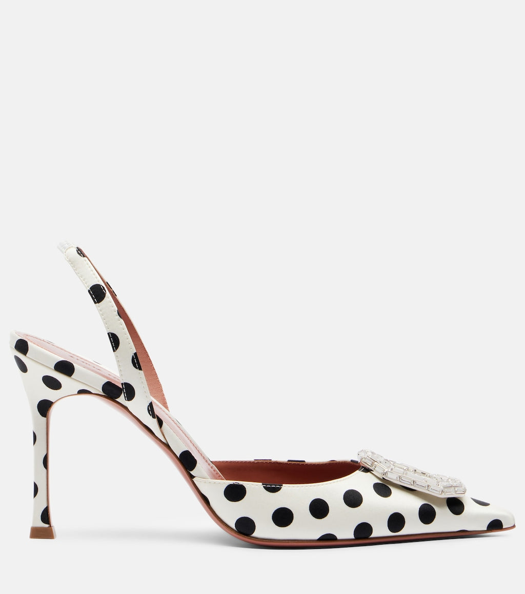 Camelia Polka-Dot Satin Slingback Pumps