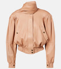 Scarf-Detail Cropped Leather Jacket