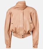 Scarf-Detail Cropped Leather Jacket