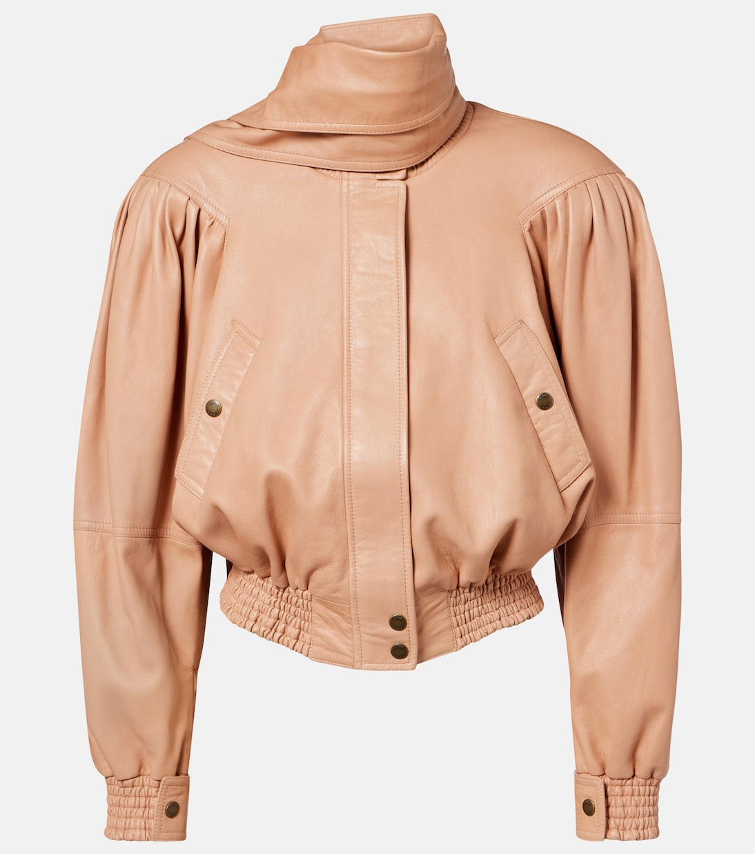 Scarf-Detail Cropped Leather Jacket
