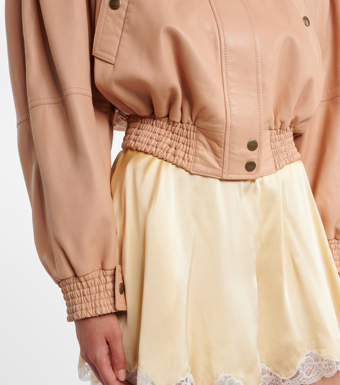 Scarf-Detail Cropped Leather Jacket