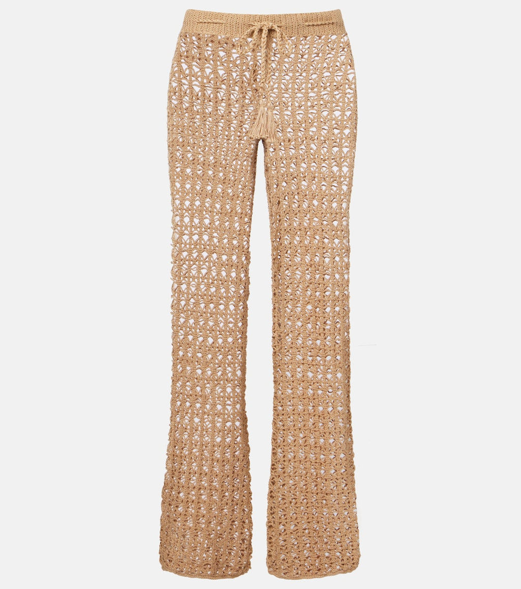 Anna Kosturova Crochet Cotton Wide-Leg Pants