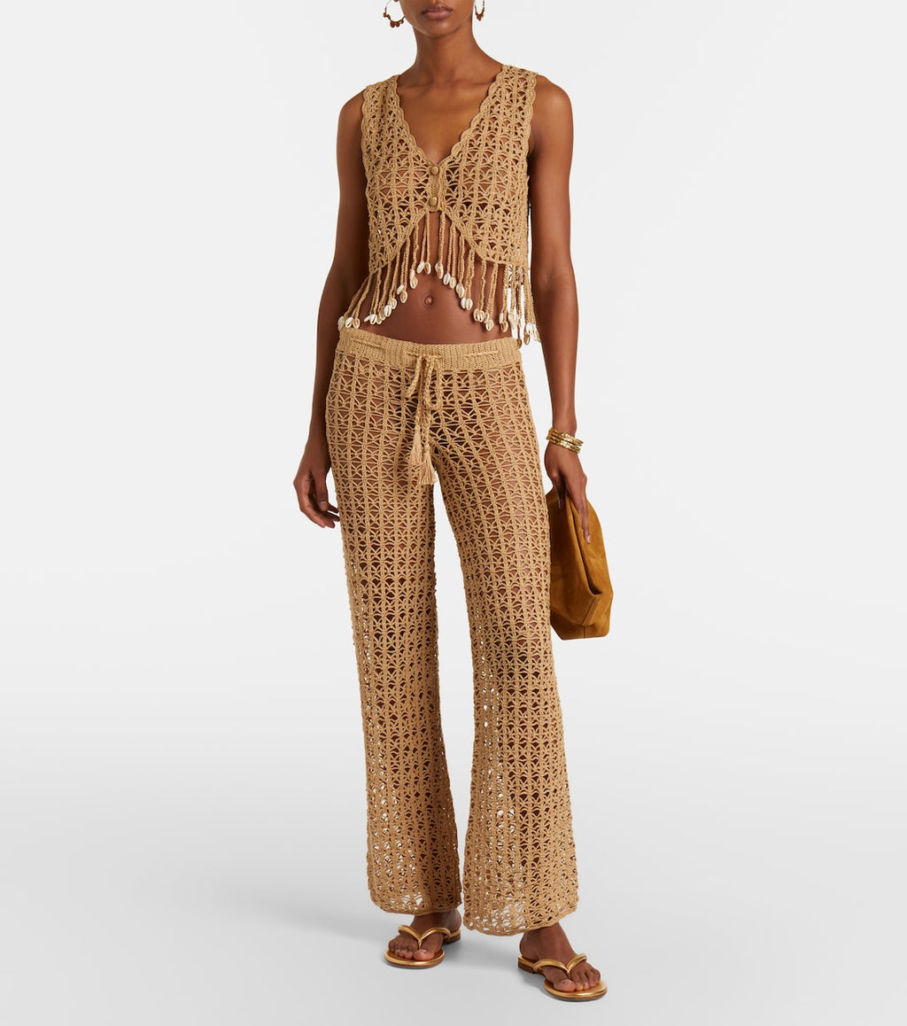 Anna Kosturova Crochet Cotton Wide-Leg Pants
