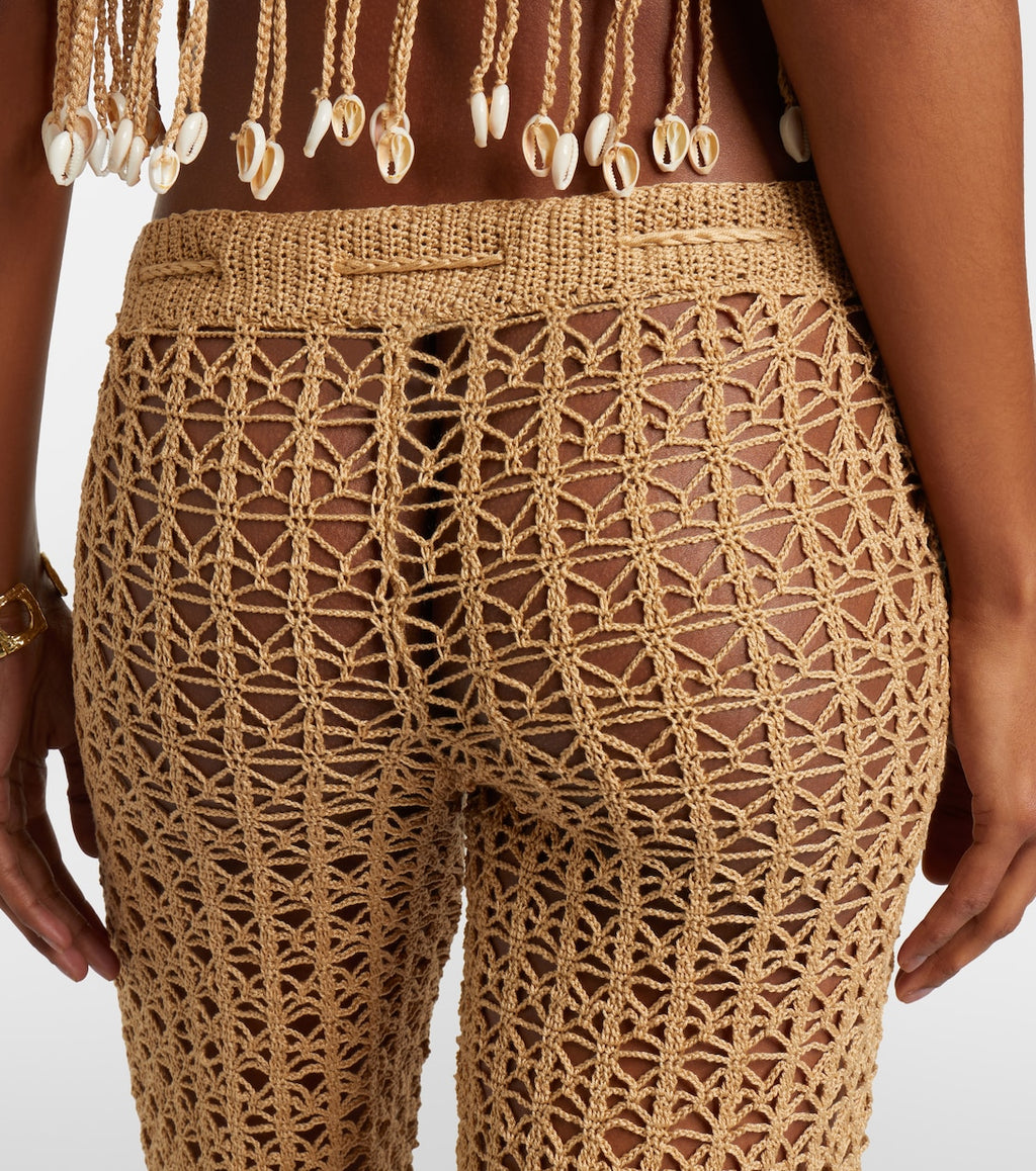 Anna Kosturova Crochet Cotton Wide-Leg Pants