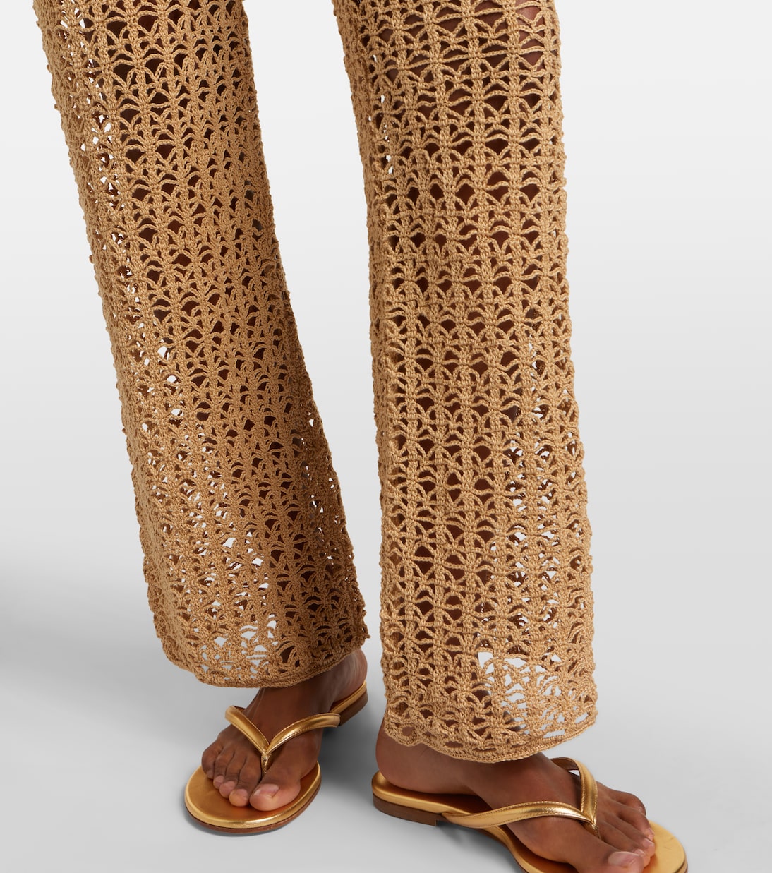 Anna Kosturova Crochet Cotton Wide-Leg Pants