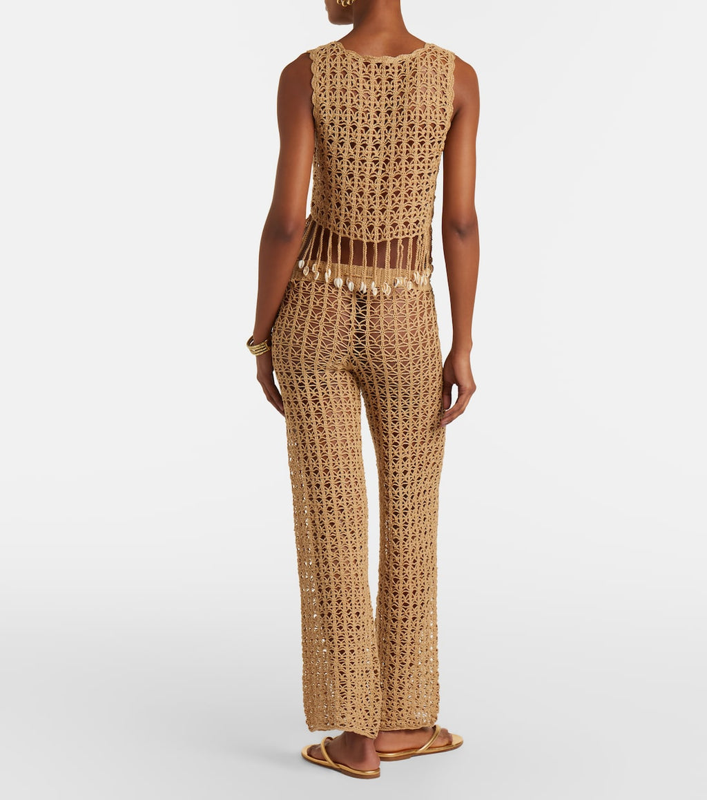 Anna Kosturova Crochet Cotton Wide-Leg Pants