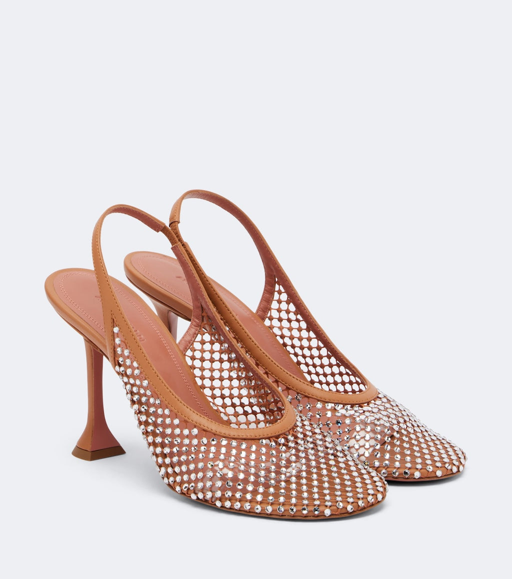 Amina Muaddi Dolly Crystal Embellished Slingback Pumps