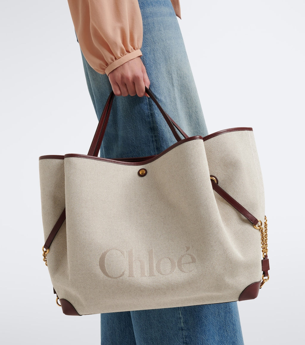 Chloé Clover Leather-Trimmed Canvas Tote Bag