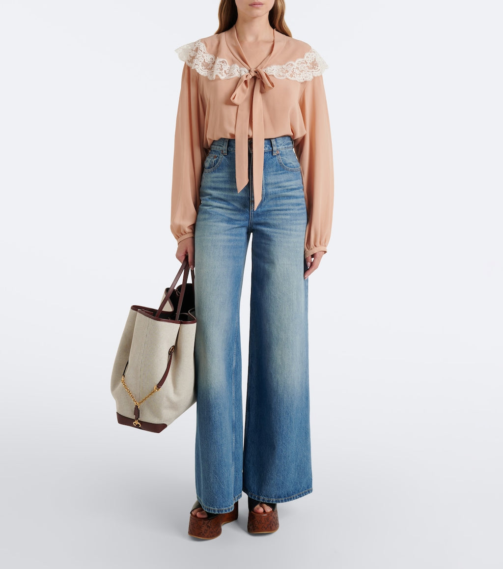Chloé Clover Leather-Trimmed Canvas Tote Bag