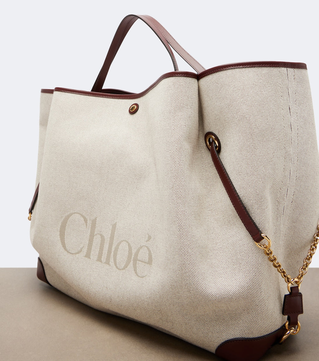 Chloé Clover Leather-Trimmed Canvas Tote Bag