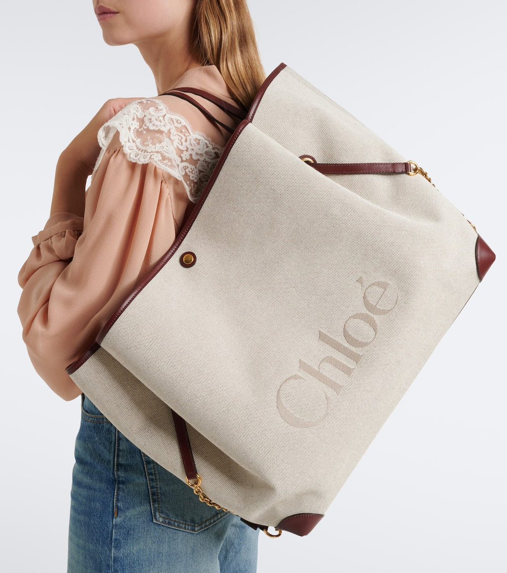 Chloé Clover Leather-Trimmed Canvas Tote Bag