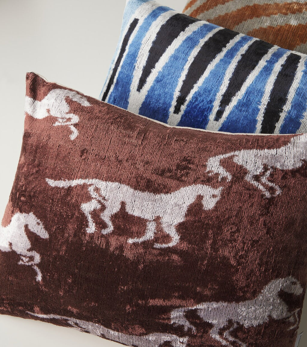 Les-Ottomans Silk and Cotton Velvet Cushion Brown