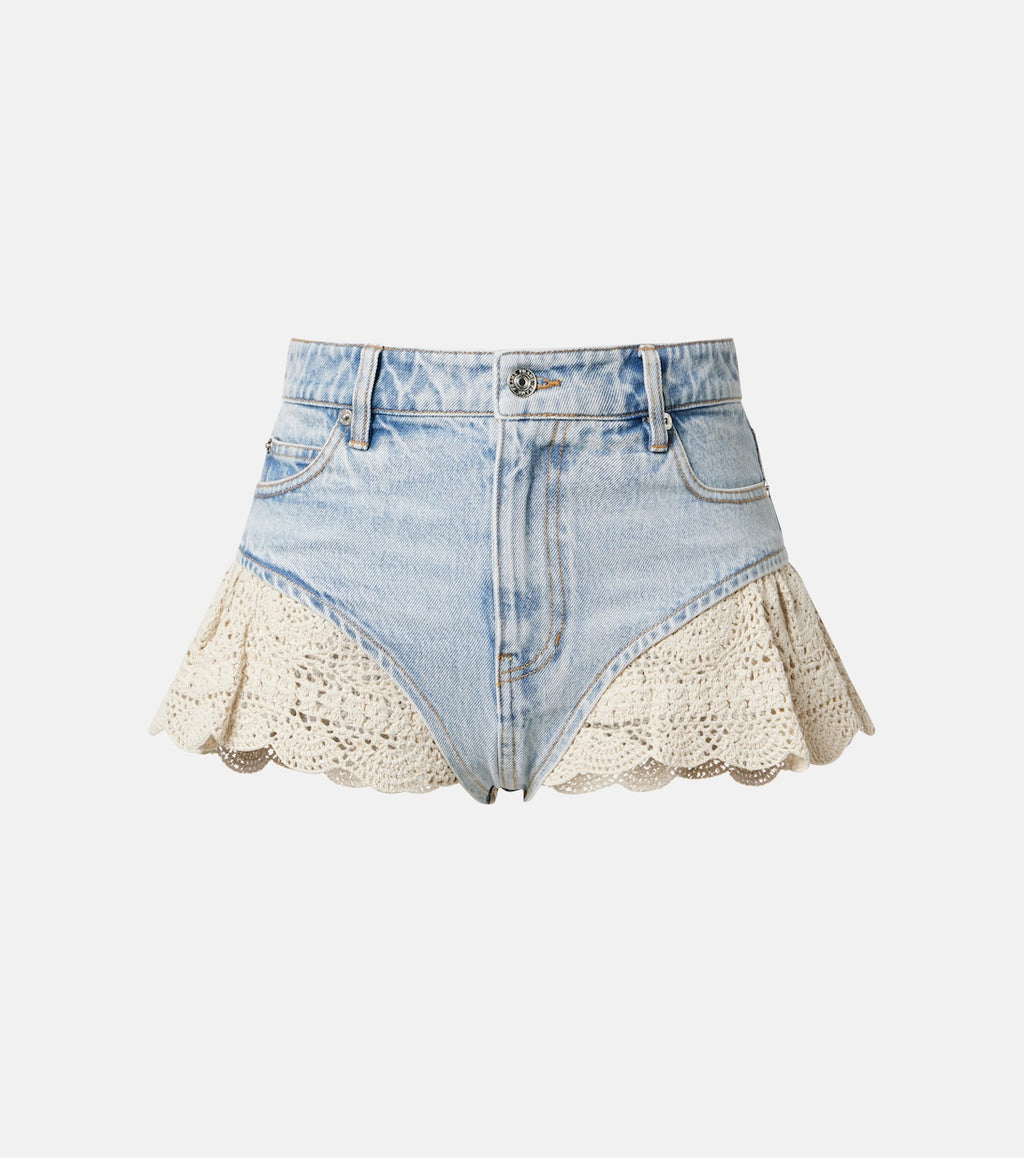 Frame Crochet Denim Shorts