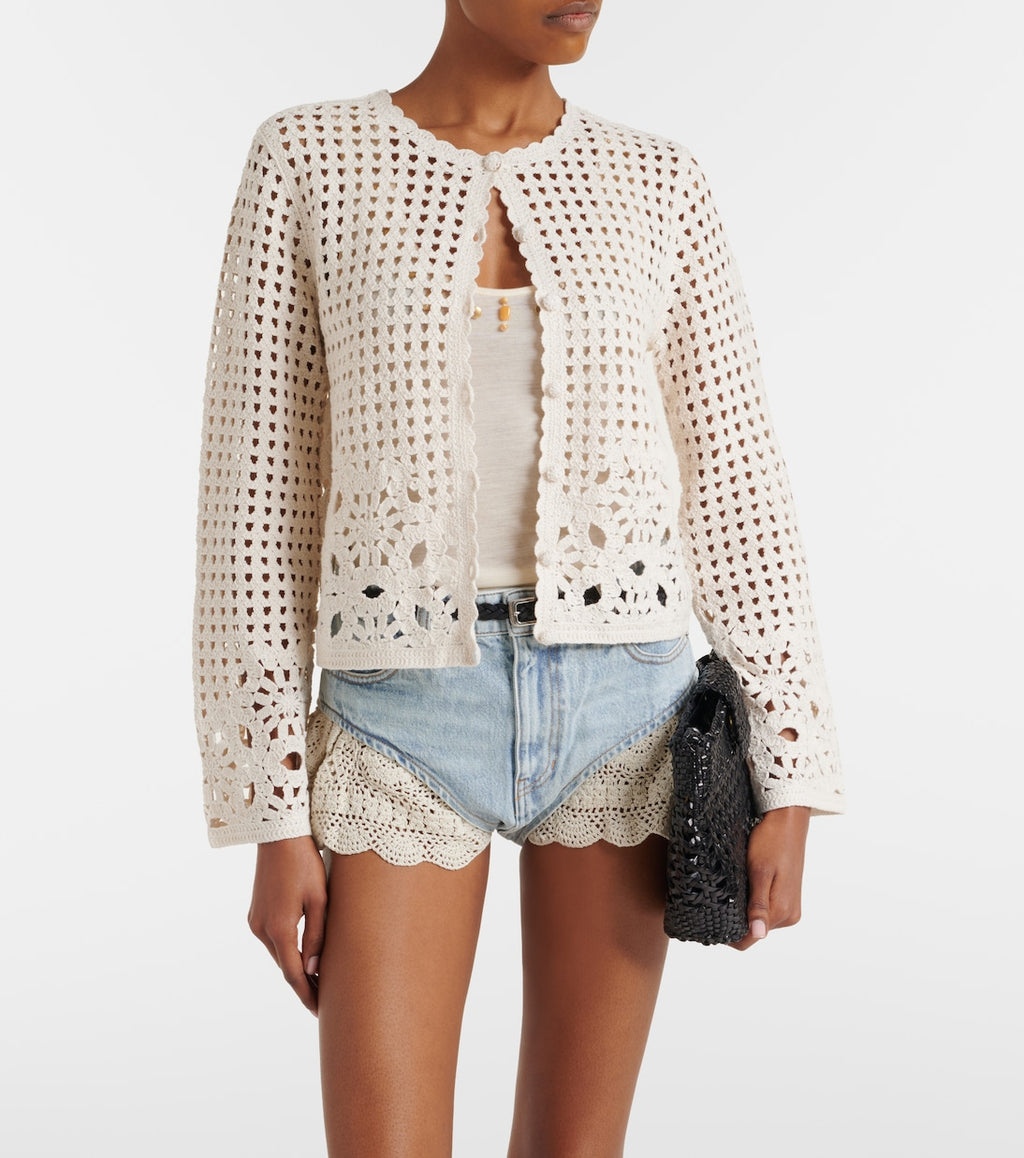 Frame Crochet Denim Shorts