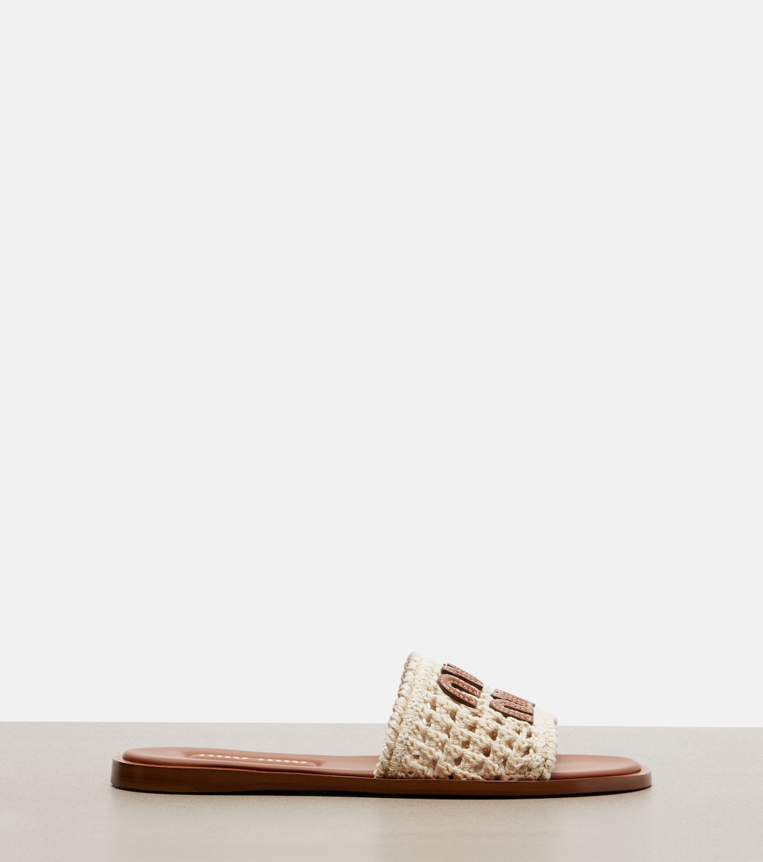 Miu Miu Leather-Trimmed Crochet Slides