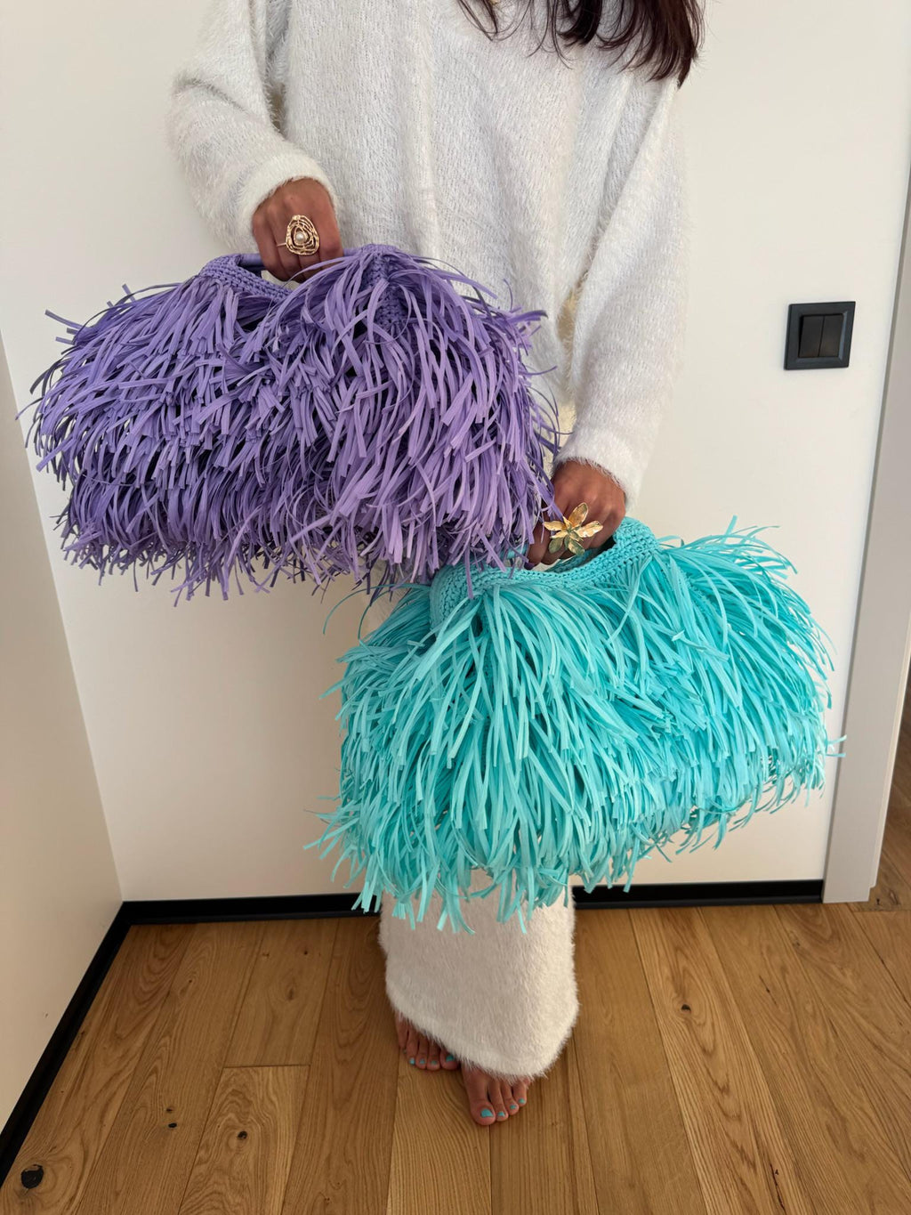 Purple Raffia Tote Bag
