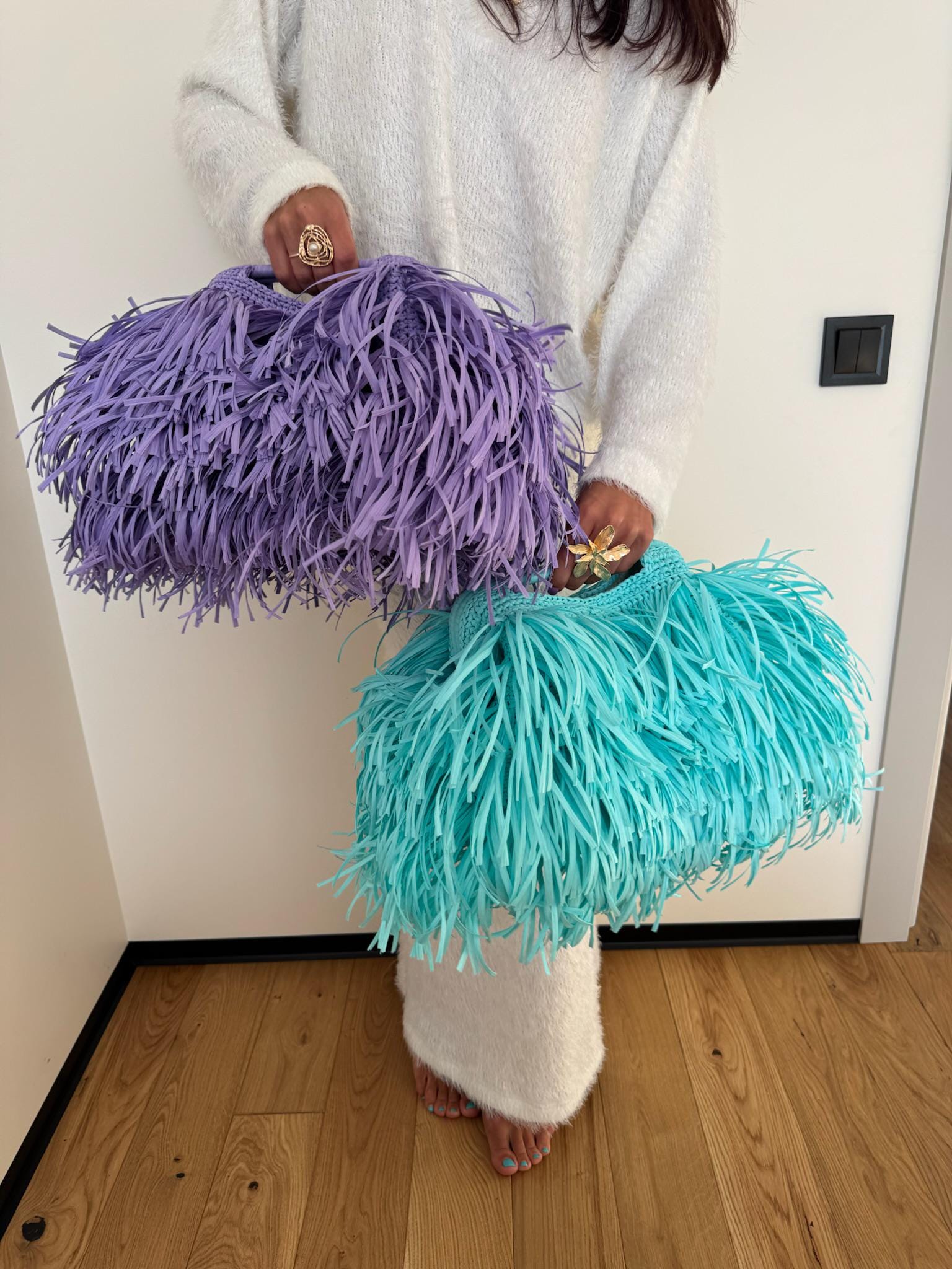 Purple Raffia Tote Bag