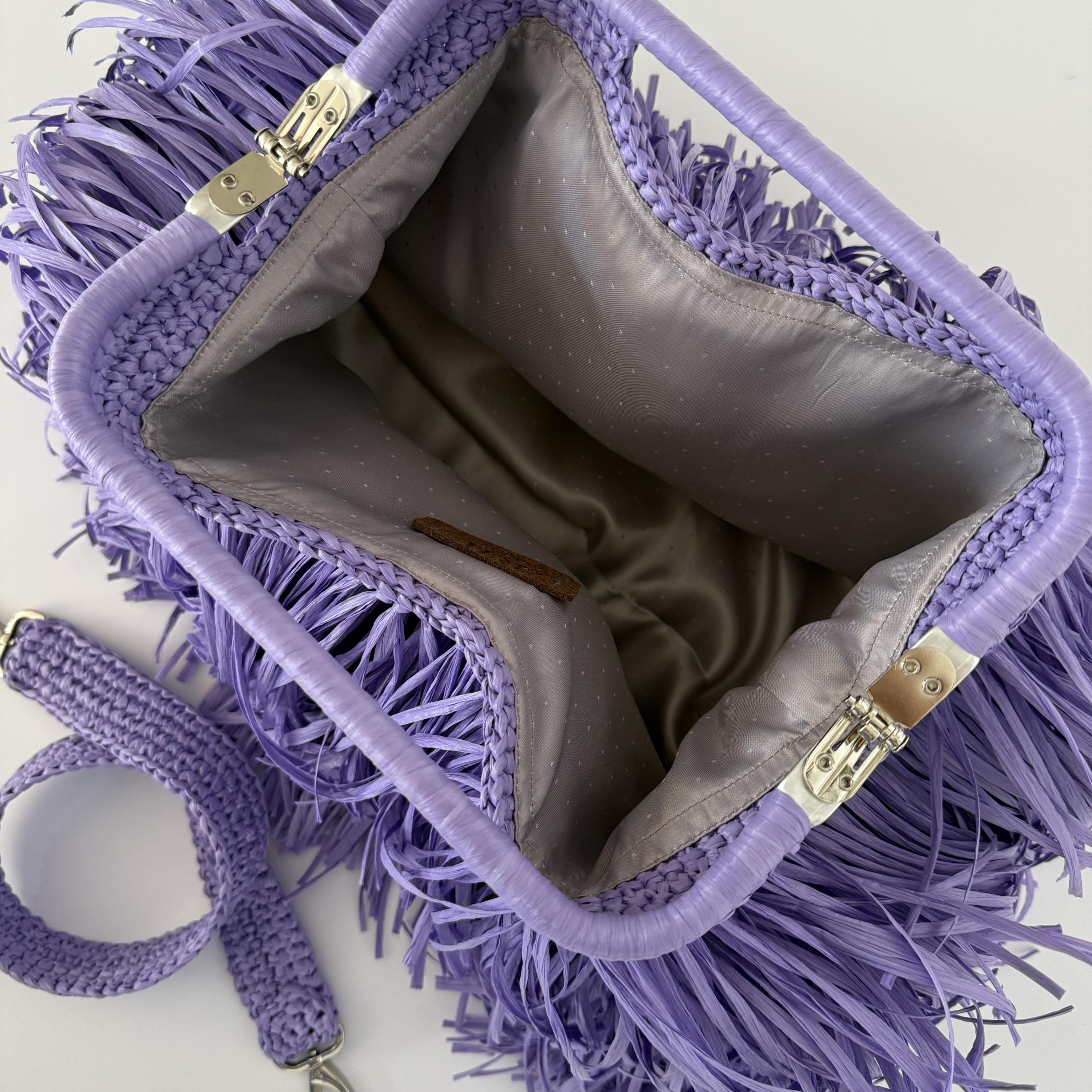 Purple Raffia Tote Bag