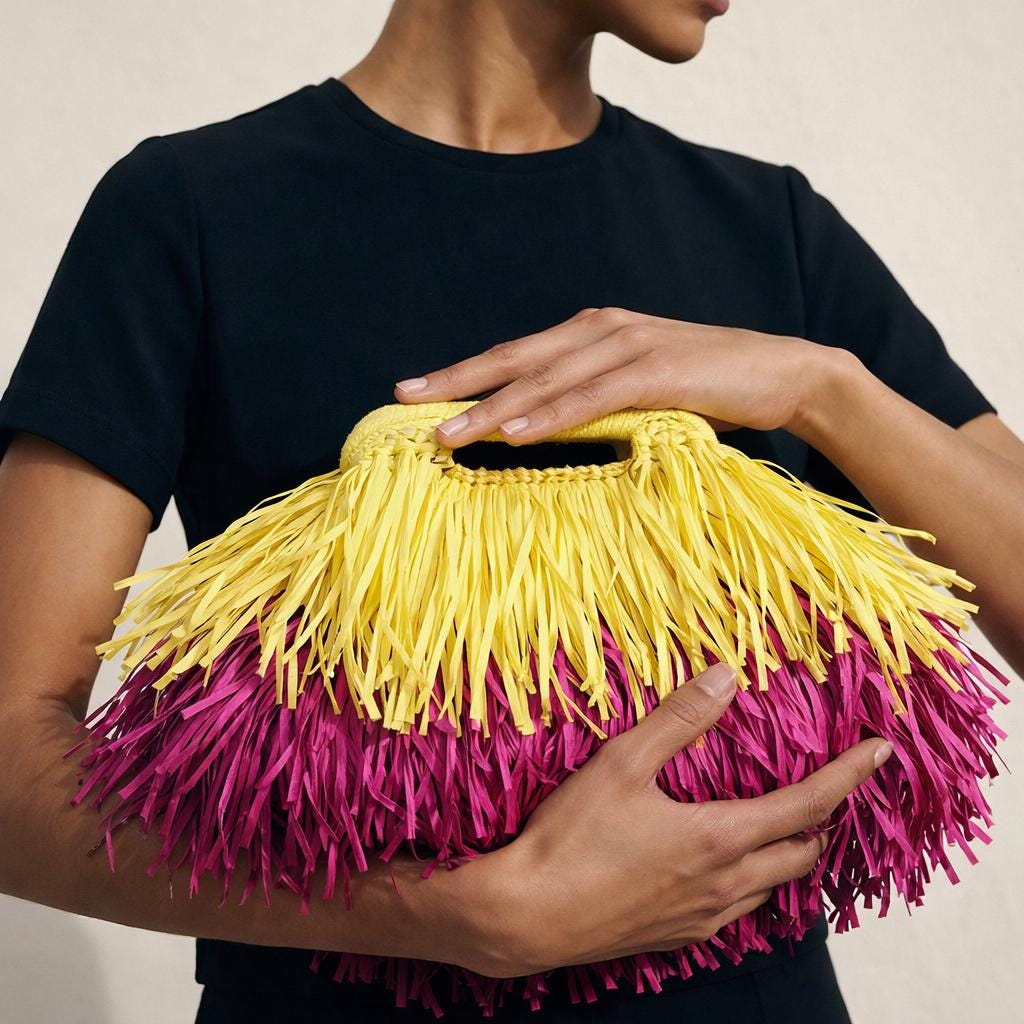 Colorful Fringe Raffia Clutch Bag
