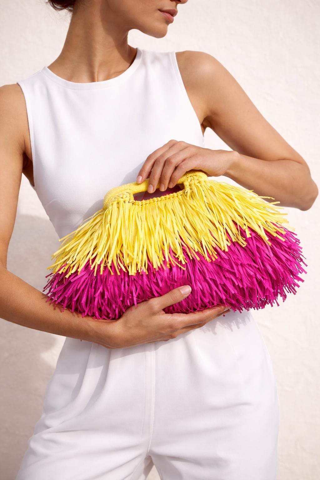 Colorful Fringe Raffia Clutch Bag
