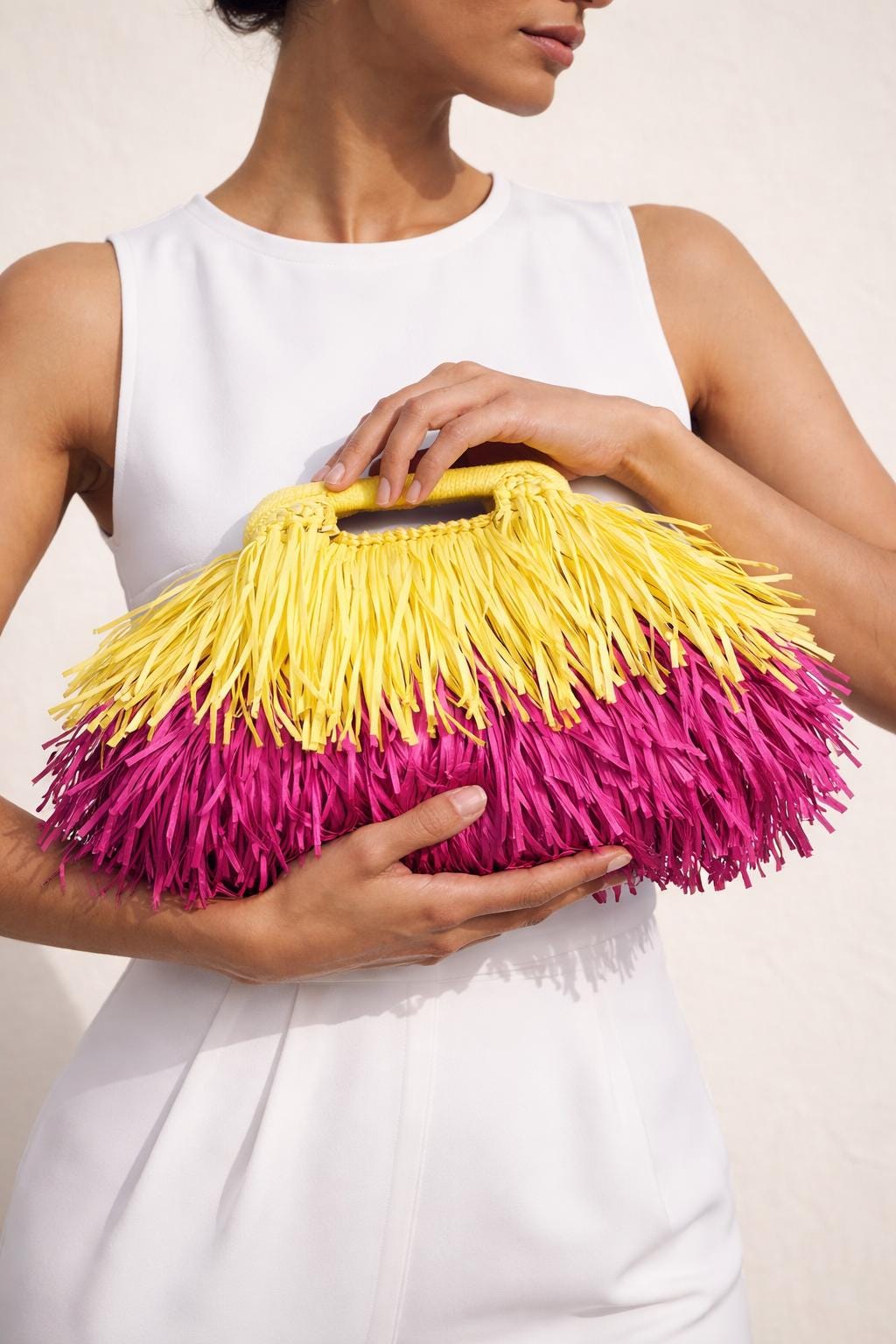 Colorful Fringe Raffia Clutch Bag