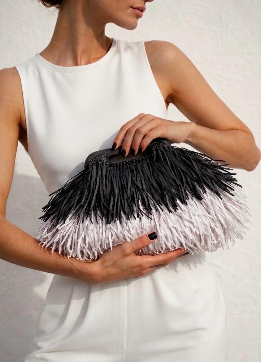 Colorful Fringe Raffia Clutch Bag