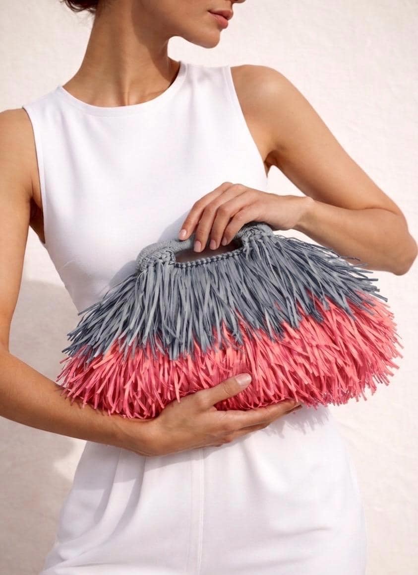 Colorful Fringe Raffia Clutch Bag