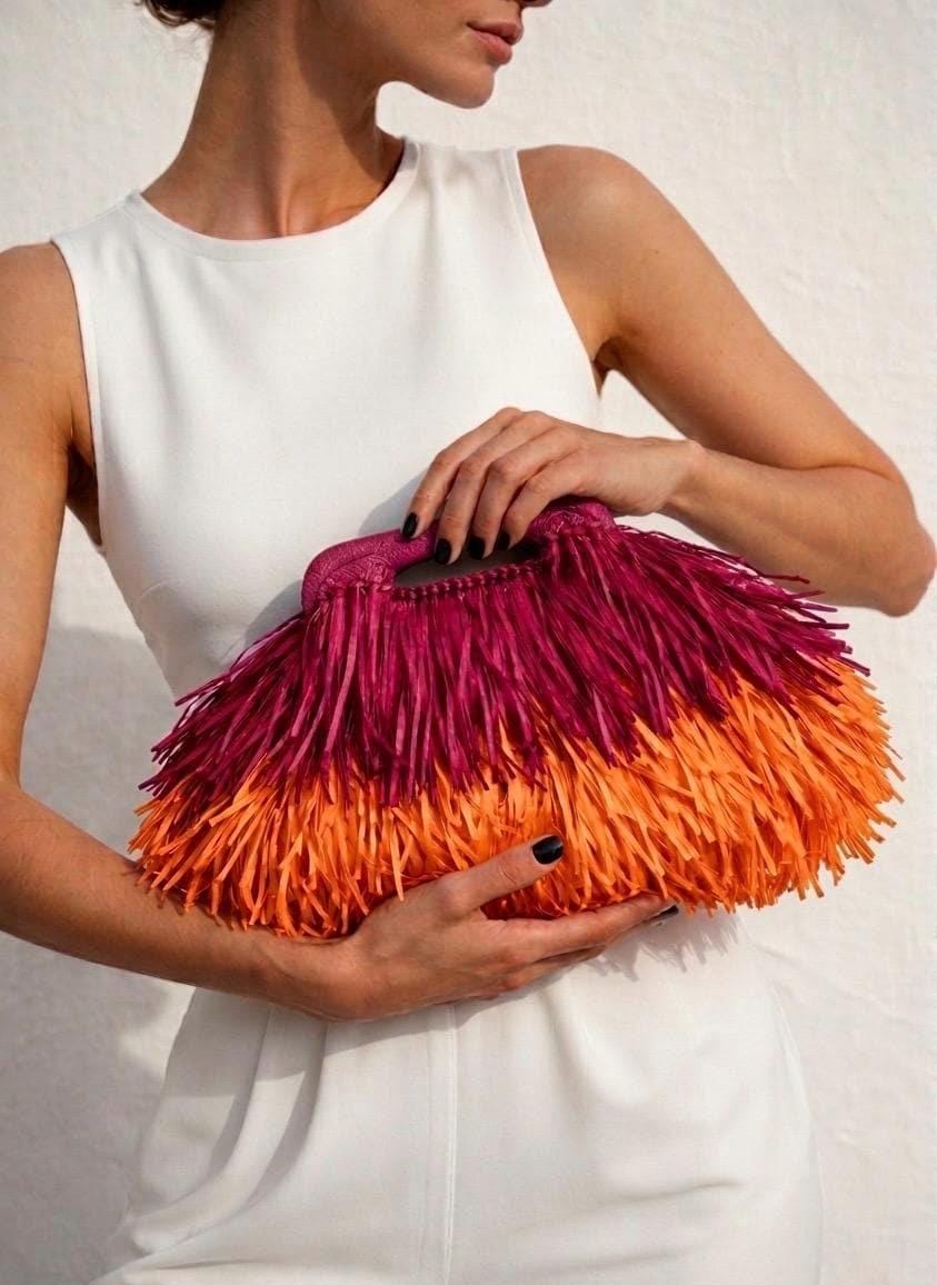 Colorful Fringe Raffia Clutch Bag