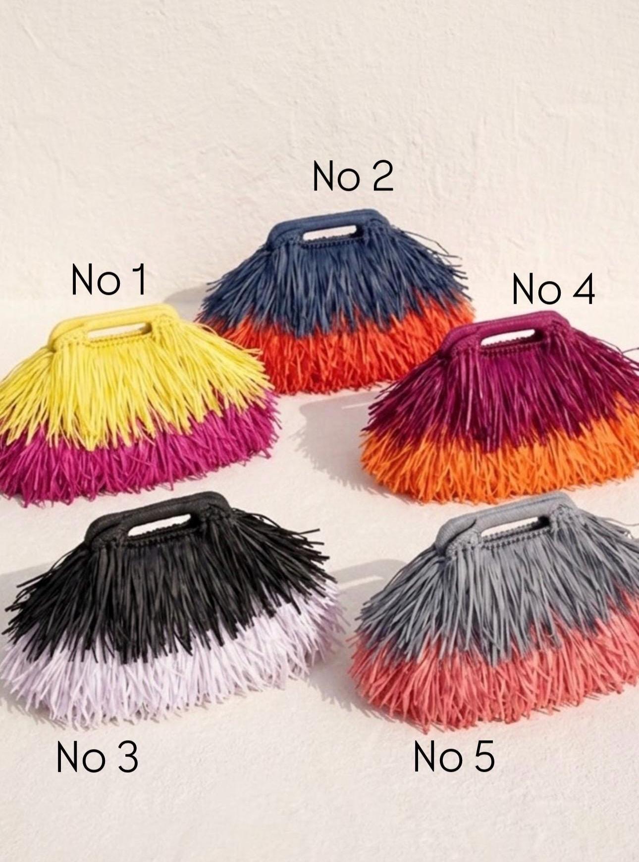 Colorful Fringe Raffia Clutch Bag