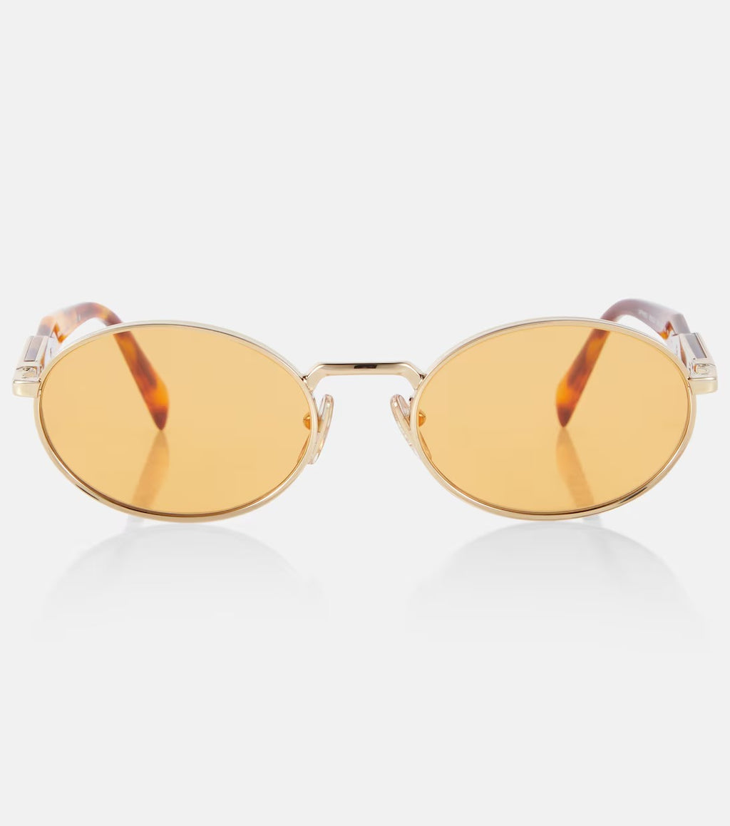 Prada Oval Sunglasses in Gold and Brown