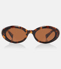Miu Miu Logo Oval Sunglasses in Tortoiseshell