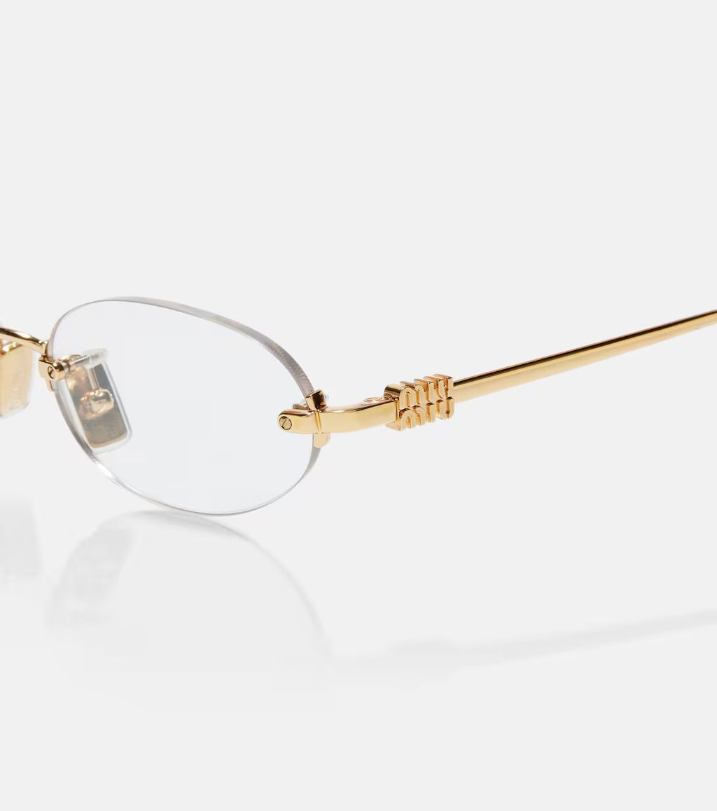Miu Miu Oval Logo Rimless Glasses