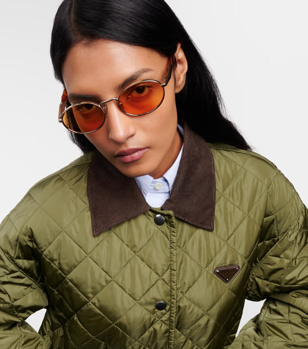 Prada Oval Sunglasses in Gold and Brown