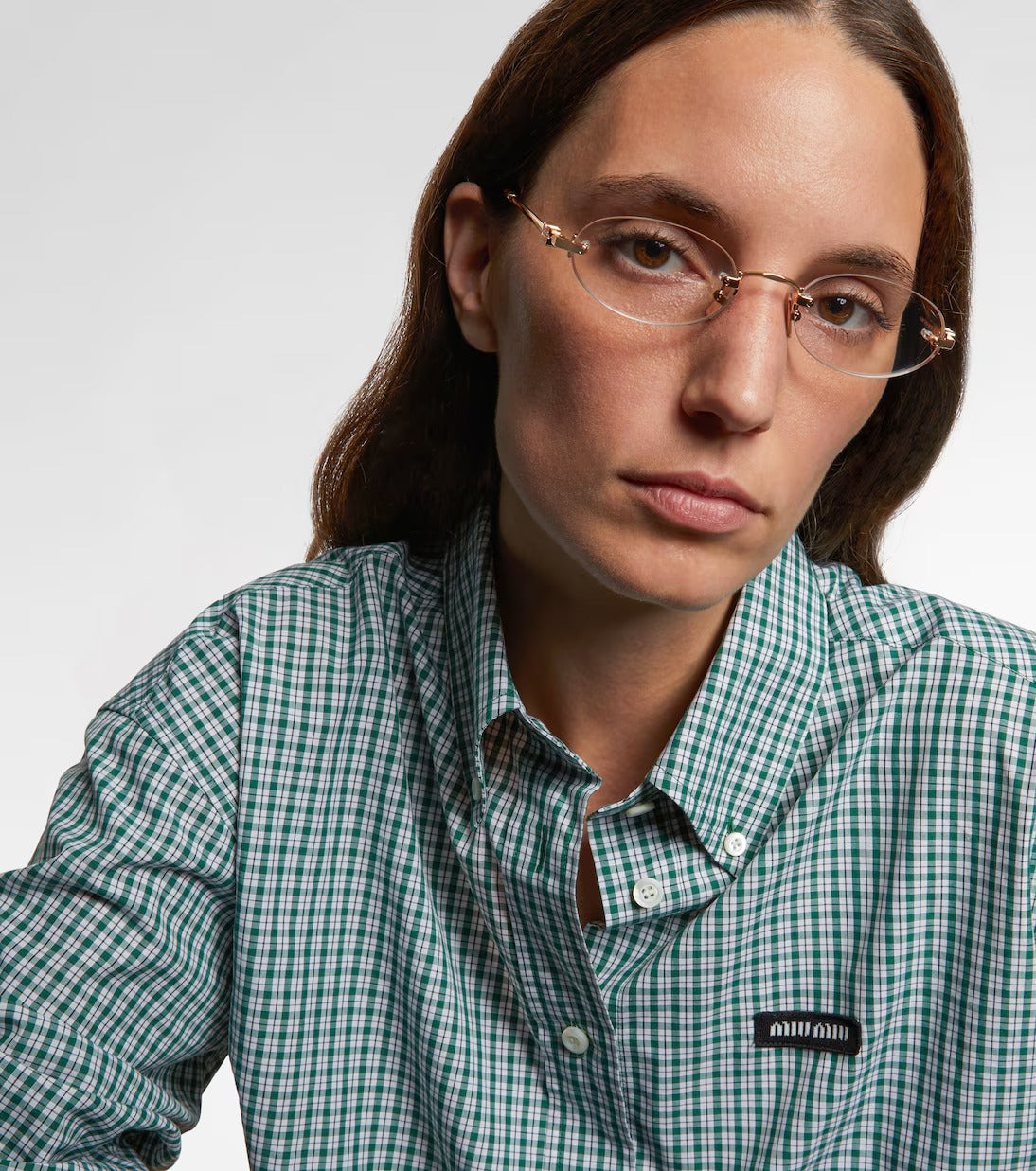Miu Miu Oval Logo Rimless Glasses