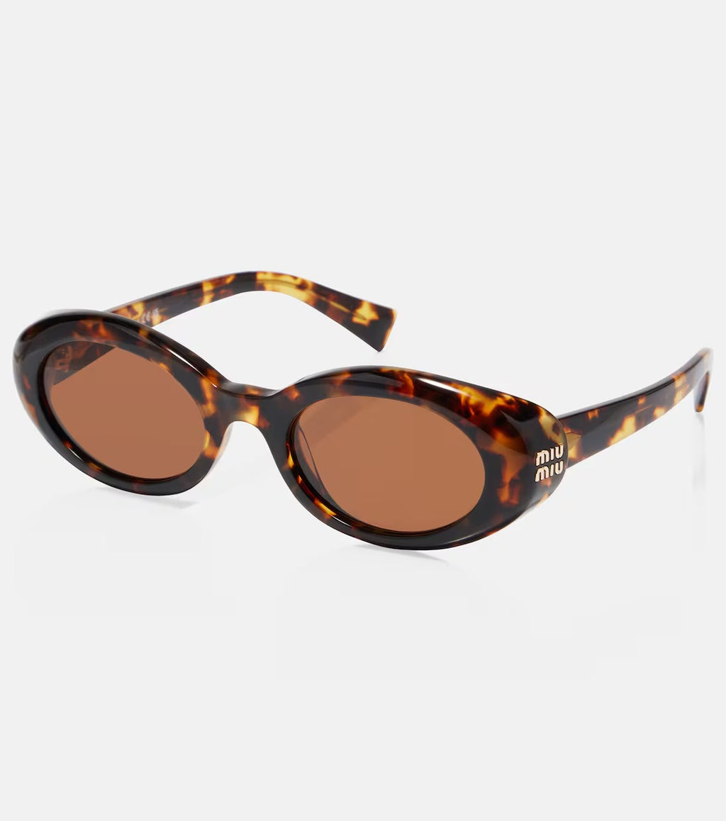 Miu Miu Logo Oval Sunglasses in Tortoiseshell