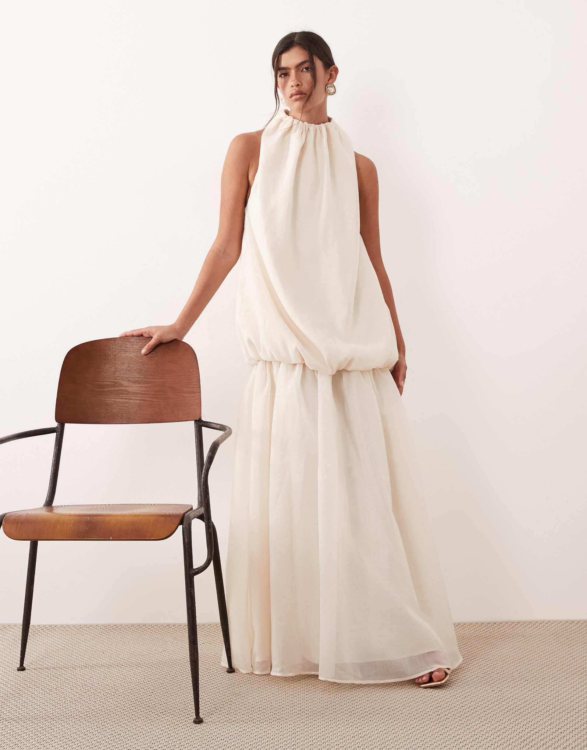 Gathered Halter Neck Maxi Dress