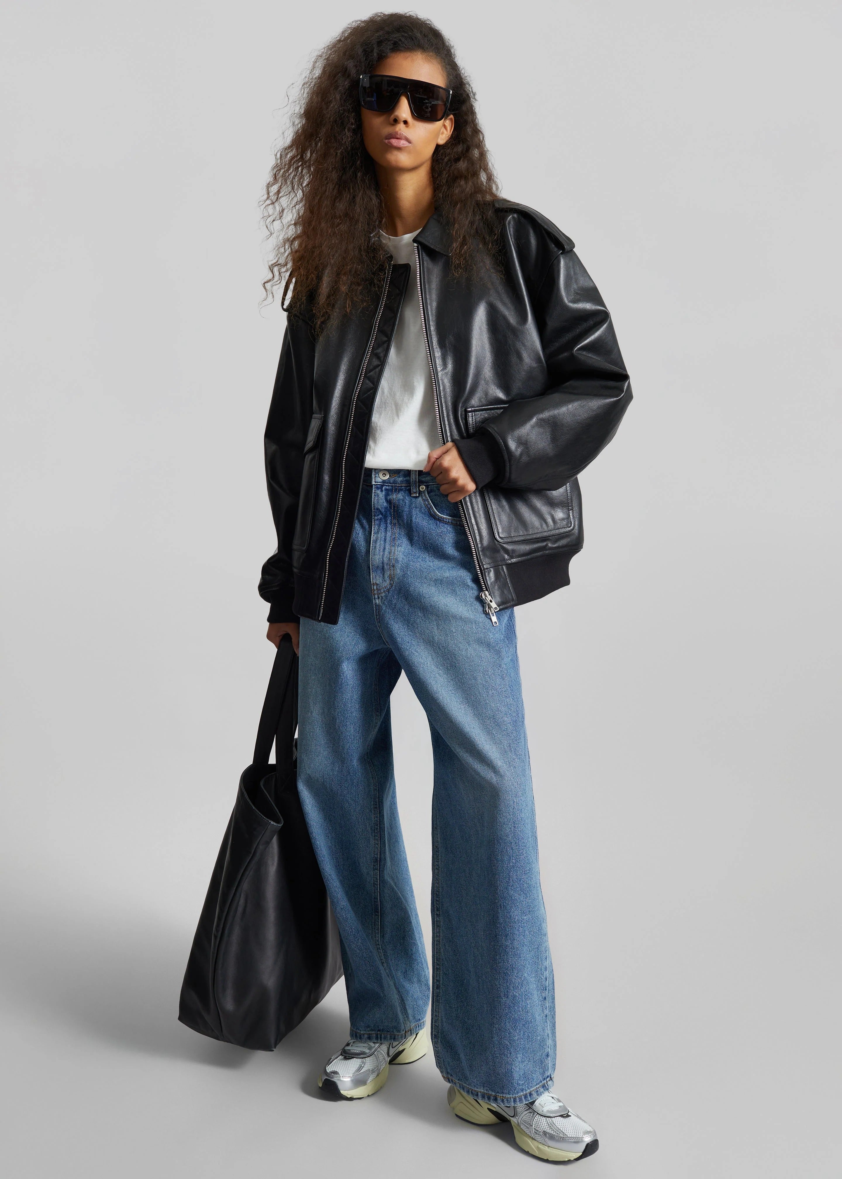The Frankie Shop Dawson Wide Leg Jeans Medium Wash