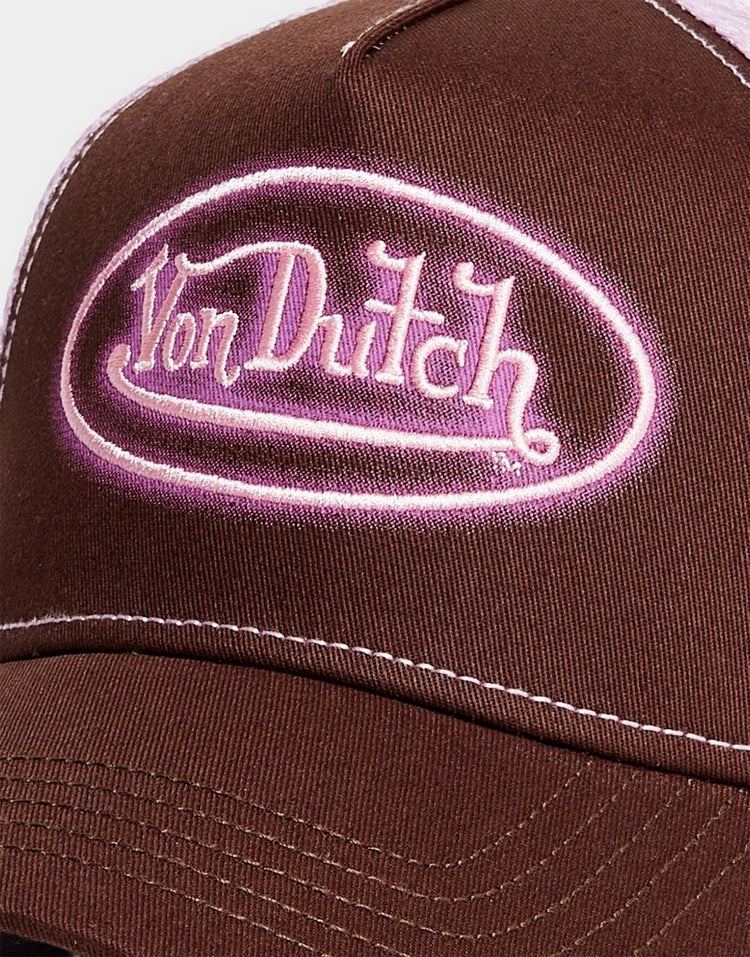 Von Dutch Neon Logo Trucker Cap - Brown/Pink