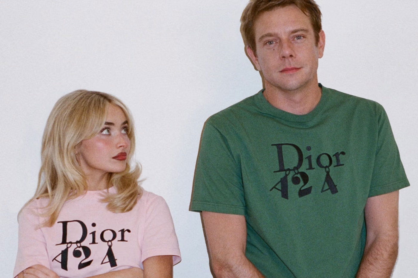 Sabrina Carpenter and Josh O’Connor wearing Dior and A24 T-shirts
