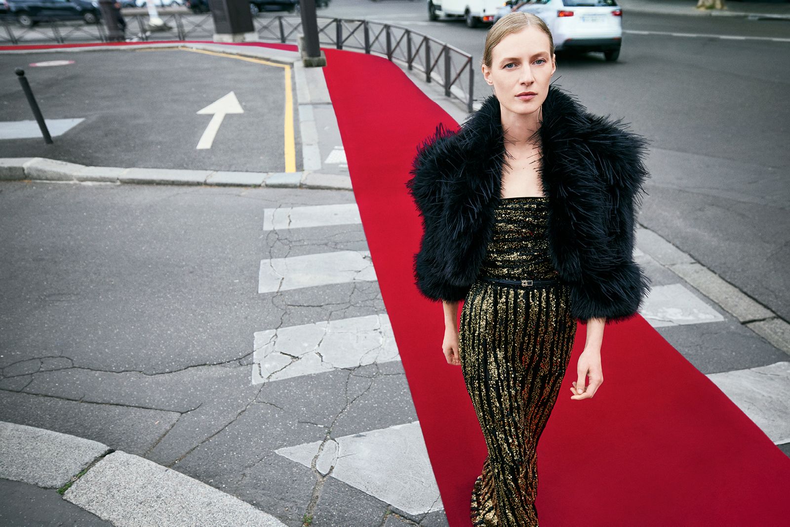 Emerald bustier and black tailored trousers from Elie Saab H&M