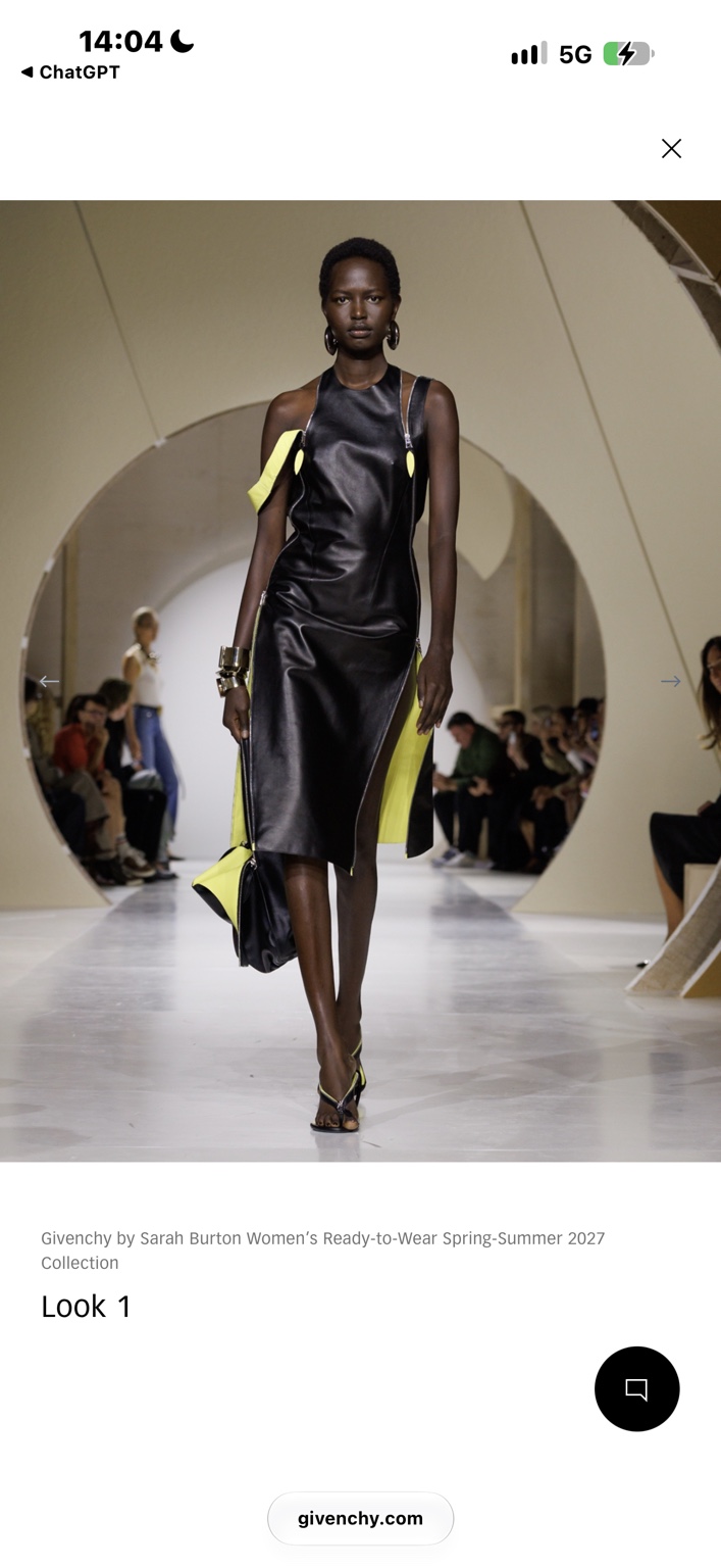 Givenchy black leather dress with acid-yellow zip details