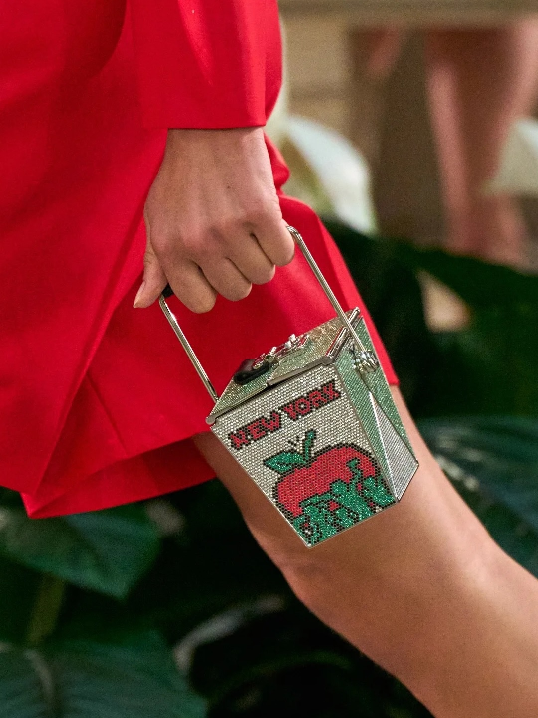 Crystal Louis Vuitton minaudière shaped like a New York takeout box with Keith Haring artwork