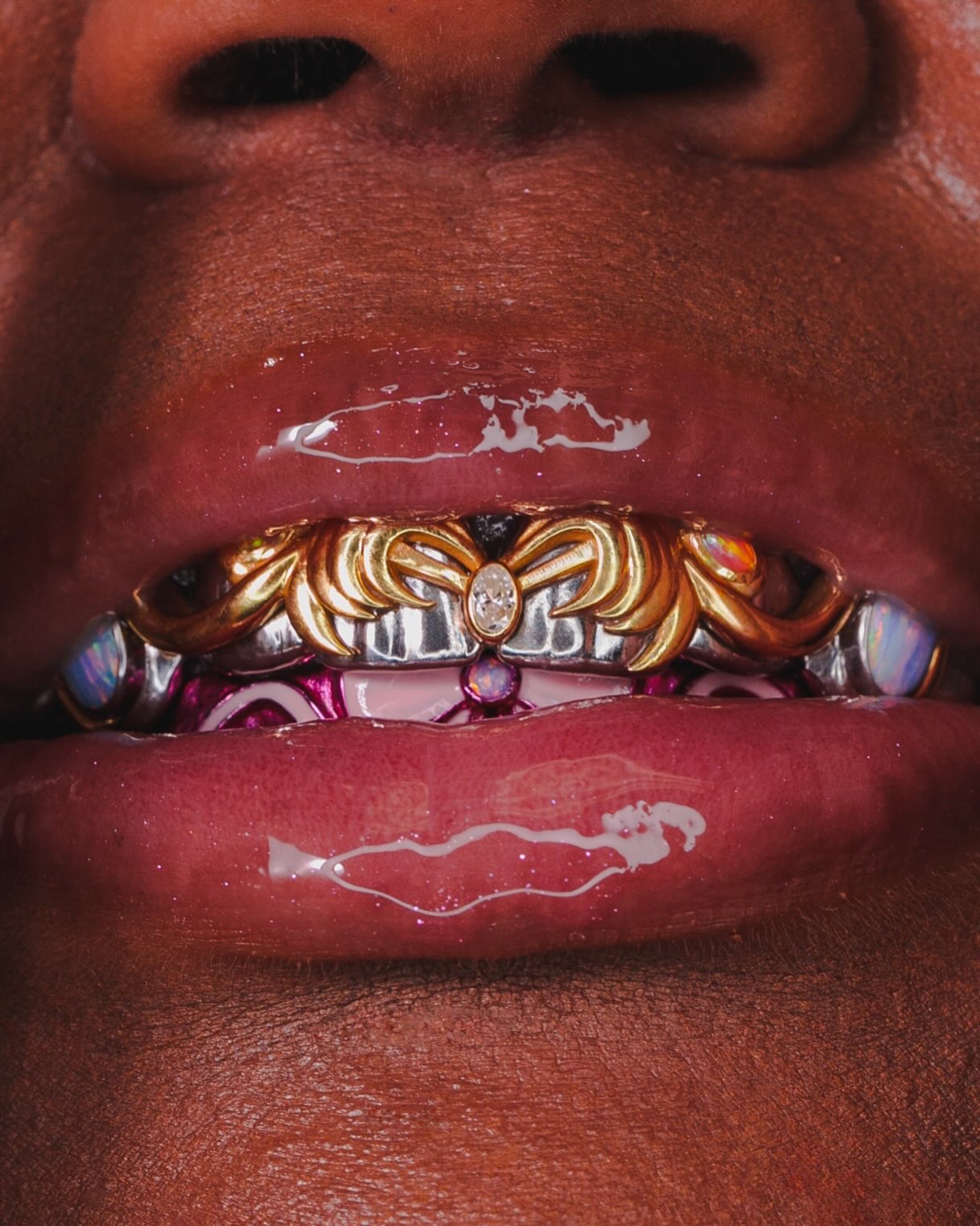 Sailor Moon-inspired opal and diamond grill being worn
