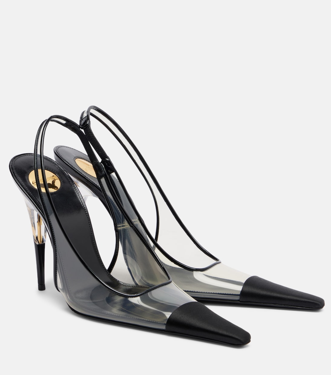 Saint Laurent Romy transparent satin-trimmed slingback pumps